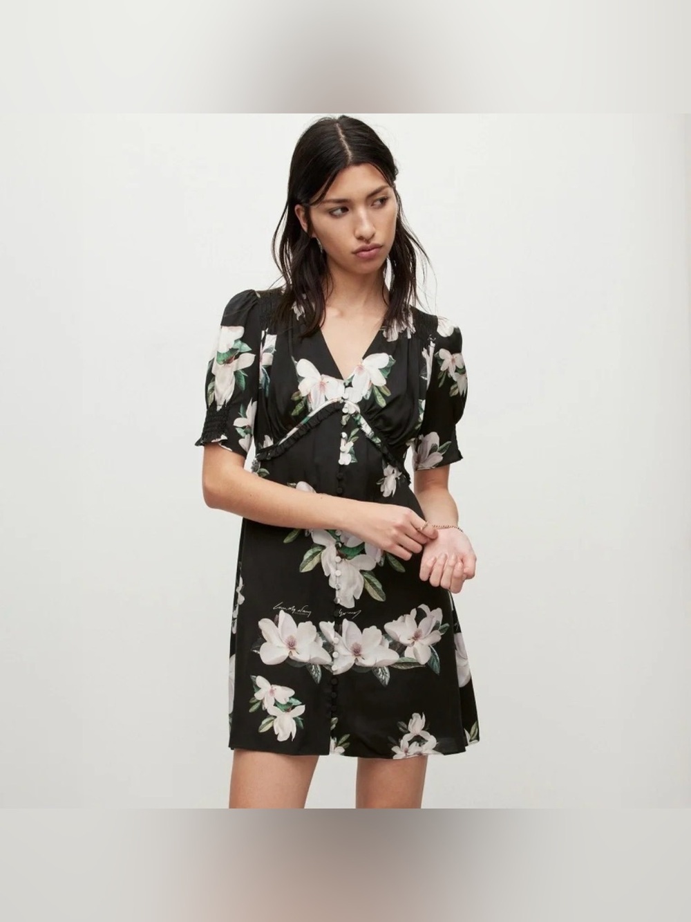 AllSaints | Magnolia Floral Button Front Mini Dress | US 12